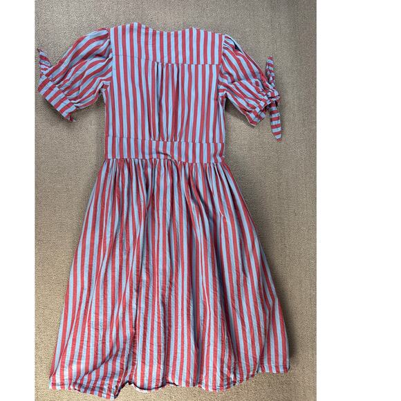 Pink Chicken Dress Womens Large Button Front Midi Striped Trad Wife Cottage - Picture 2 of 11